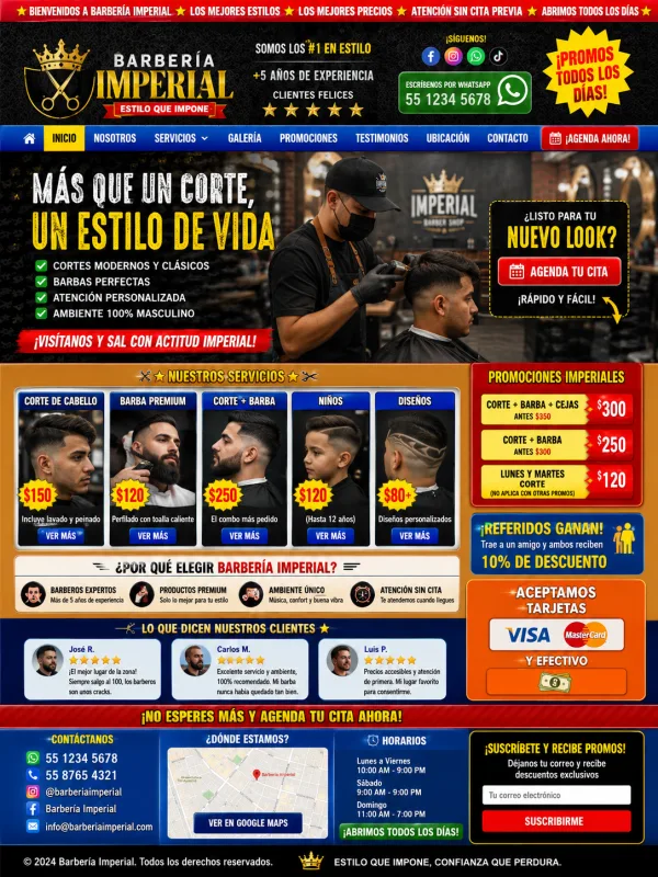 Página de ejemplo antes del rediseño: colores chillones, promociones amontonadas y ningún botón claro para reservar.
